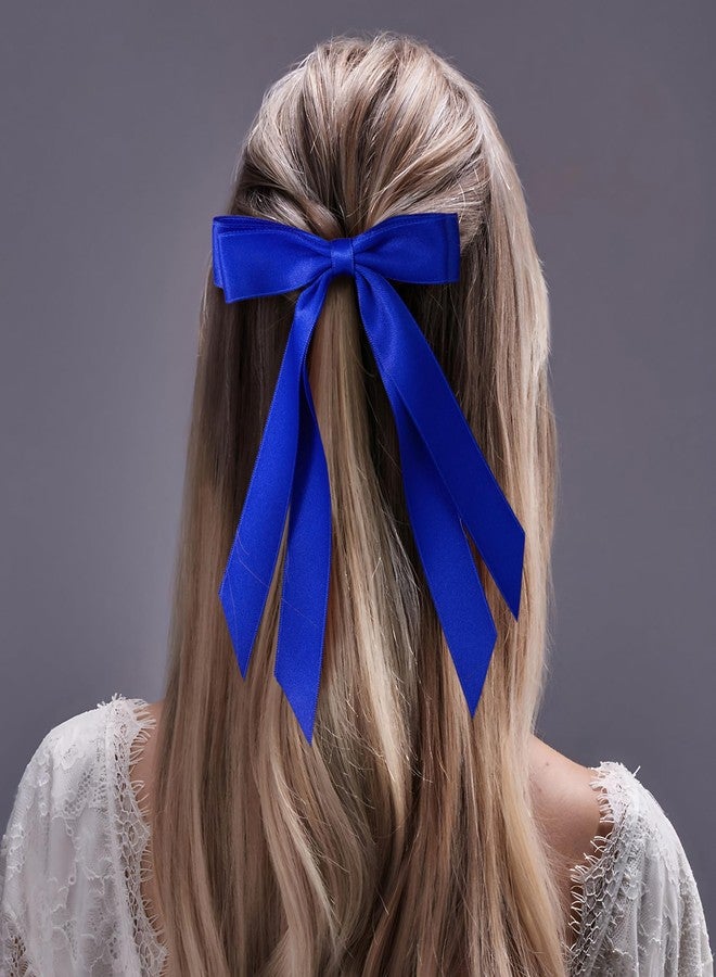 SmallCat 1 Pcs 5'' Blue Bows for Hair, Blue Hair Bow with Long Tail, Royal Blue Hair Bow for Women, Long Ponytail, Wedding, Decoration - Image 3